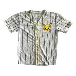 Pokemon Pikachu Baseball Jersey White Pinstripe Button Up Size LG